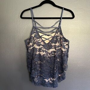 Dark Blue Floral Top - M